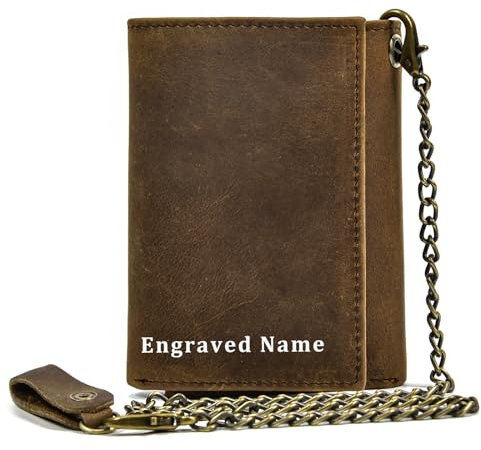 newsbirds Portefeuille pour homme en cuir véritable avec chaîne à trois volets, 9 porte-cartes de crédit, portefeuille fin pour homme, 6006 Personnalisé Marron, S, Rétro