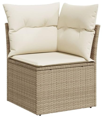 vidaXL Garten Ecksofa mit Kissen, Outdoor Sofa mit abnehmbarem waschbarem Bezug, Gartensofa mit Staufach unter Sitzfläche, Gartencouch Gartenmöbel, Beige Poly Rattan
