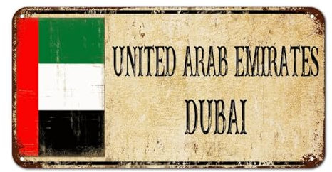 Dubai-Schild, patriotisches Land, Metall-Wandkunst, Dekoration, Vereinigte Arabische Emirate, Metallschilder, Blechschilder für Zuhause, Schlafzimmer, Tor, Outdoor-Wanddekoration, 30,5 x 15,2 cm