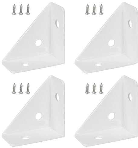 Eckwinkel, 38 mm x 38 mm, 90 Winkel, dreieckige Eckstreben, Metall, Regalhalterung, Bettstützverbinder mit Schrauben für Schrank, Schreibtisch, Bett, Weiß, 4 Stück