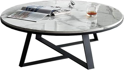 Moderner, eleganter, runder Couchtisch für zu Hause – Goldener Metallrahmen und Marmor-Schreibtischplatte – ideal für Wohnzimmer/Balkon/Snack/Nachttisch, unverzichtbare Möbel