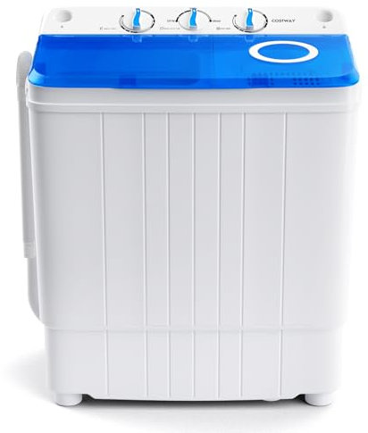 RELAX4LIFE Waschmaschine, Camping Waschmaschine mit Schleuder & Timer, Mini Waschmaschine 2 Kammern, Reisewaschmaschine mit 4,5 kg Fassungsvermögen, 57 x 35 x 65 cm (Weiß + Blau)