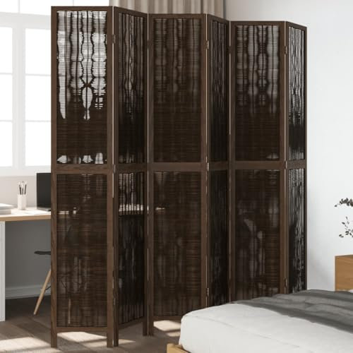 OHOOWOO Cloison de séparation 6 Panneaux Marron foncé Paulownia Massif,Séparateur de pièce décoratif en Bois Massif avec Aspect brûlé pour intérieur/extérieur Séparateurs de Pièces