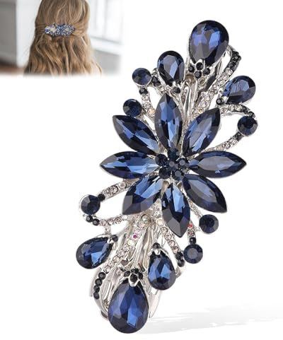 MQLSAERI Pince à cheveux en forme de fleur, barrettes vintage en strass, barrettes en métal, épingles à cheveux en forme de bijoux de luxe,accessoires pour cheveux pour femmes et filles - bleu