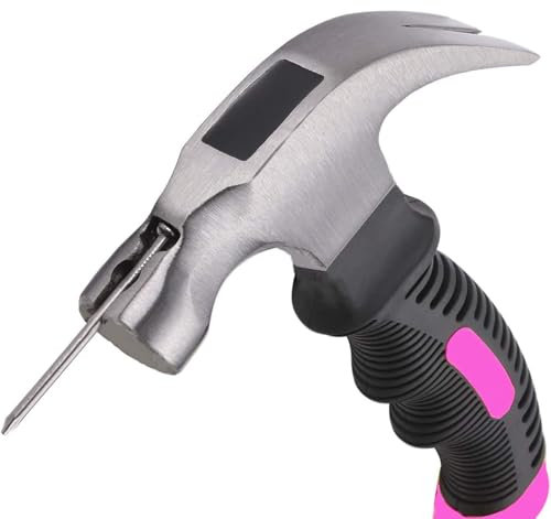 Wnqou 8oz Claw Hammer - Mini martello da campeggio a faccia liscia con magnete, rosa