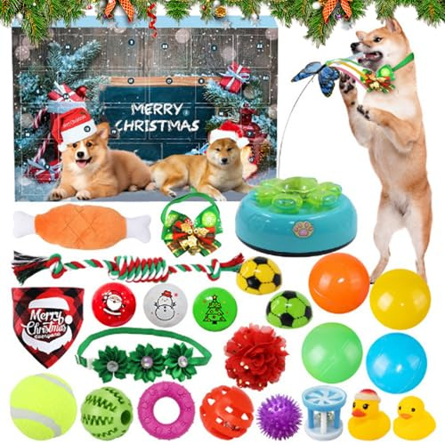 Hunde Adventskalender 2024, Adventskalender für Hunde mit 24 Hundespielzeug Weihnachten, Dog Advent Calendar mit Bällen, Federspielzeug und Glocken, 24 Tage Überraschungen für Hundeliebhaber (24 PCS)