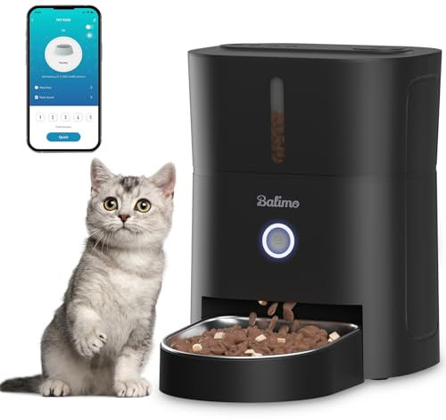 Balimo Futterautomat Katze 3L, WiFi Intelligenter Katzenfutter Automat, Futterspender für Katzen/Hunde Mit Nachtlicht und 304 Edelstahlnapf, APP-Steuerung, 1-10 Mahlzeiten pro Tag, Schwarz