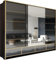 SLIDING WARDROBE 4U Manali Modern High Gloss Sliding Mirror Door Wardrobe with Drawers and Golden Strip (Black Gold, 253cm)