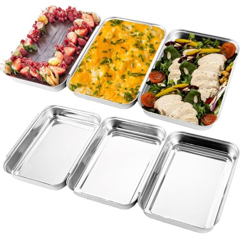 Oungy 6-Teiliges Panierschalen Set, Panierstrasse Set Edelstahl, Stapelbar Gastro Behälter, Edelstahl Schale 21.3x14.5x3.2cm, Panierset für Hähnchenschnitzel, Fischschnitzel und Schnitzel, Silber