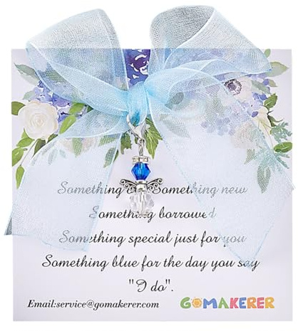 GOMAKERER Qualcosa Blu Come Regalo per La Futura Sposa, Ciondolo con Angolo - Something Blue Da Mamma, Papà, Sorella, Amici con Una Carta