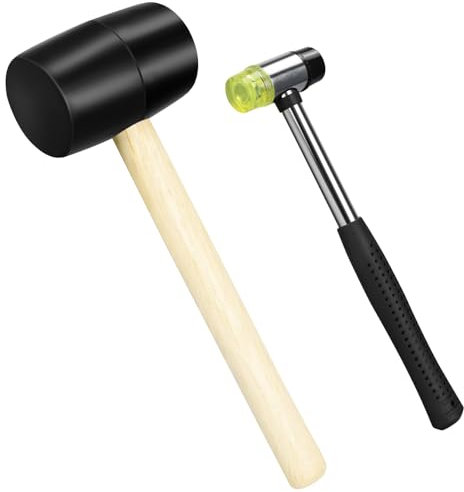 2-teiliges Schlägel-Set, 473 g Gummihammer & 25 mm doppelseitiger weicher Hammer, Gummihammer für Bodenbelag, Holzbearbeitung, Möbelreparatur (473 g und 25 mm Hammer-Set)