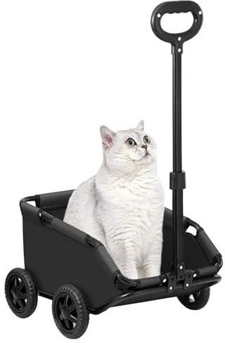 Haustierwagen,Hundebuggy klappbar und 360° Verstellbarer Hebel,Haustierwagen 4 Räder für Reisen und Einkaufen für Hunde Katzen,hundewagen