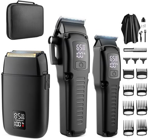 Misuke Kabellose Haarschneidemaschine, elektrischer Rasierer, Rasierer für Herren, professioneller Friseurschneider, Bart-/Haarschneidemaschine für Herren, 8500 U/min, Folienrasierer, LCD-Display,