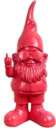 Alfie Francis 26.5cm Tall Modern Funky Bright PINK Rude Gnome Living Room Ornament Gonk Middle Finger Up Yours F OFF Resin Statue for Home and Garden