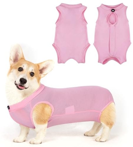 Adiwo Dog Recovery Suit, Surgical Recovery Suit for Dogs Cats After Surgery, Striped Post Surgery Dog Onesie Spay Suit, Bodysuit After Surgery for Large and Small Dogs Puppy(Pink L)