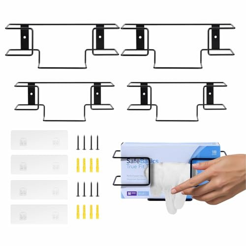 Einweghandschuhe Spender Halter Wandmontage – Kohlenstoffstahl Tücher Box Organizer für Klinik, Labor, Küche, Bad, Büro & Garage, 4 Stück