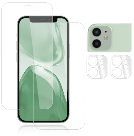 FOXZKISS 2 Stück, Panzer Schutz Glas für iPhone 12 mini Schutzfolie mit 2 Stück Kameraschutz, Frei von Kratzern, 9H Härte, HD Displayschutzfolie für Panzerglas iPhone 12 mini