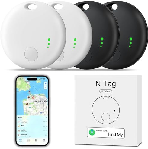 4 Pack Smart Tracker Tag, YiYunTE Item Key Finder Locator Compatible With Find My App(Ios Only), Waterproof Tracking Tags Devices, Bluetooth GPS Tracker for Kids Children Pet Wallet Luggage