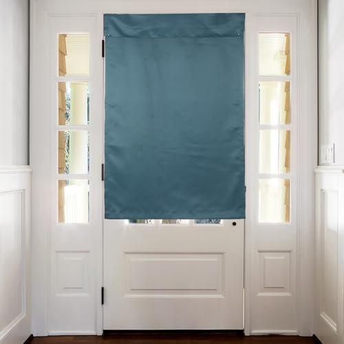 sourcing map Blackout Door Curtains, French Side Door Window Curtain for Privacy, Glass Patio Front Doors Sidelight Tie Up Shade, Indigo Blue, 26 x 39, 1 Panel