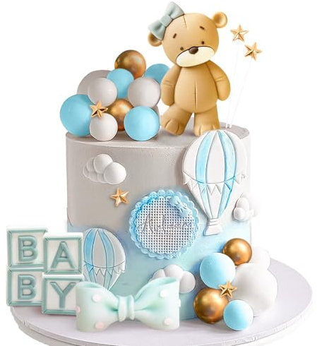 Blau Teddybär Torten deko Taufe Junge Tortendeko Mädchen 1 Jahr Blau Tortendeko Teddybär Kuchen Dekoration für Hochzeit Baby Shower Geburtstag Party