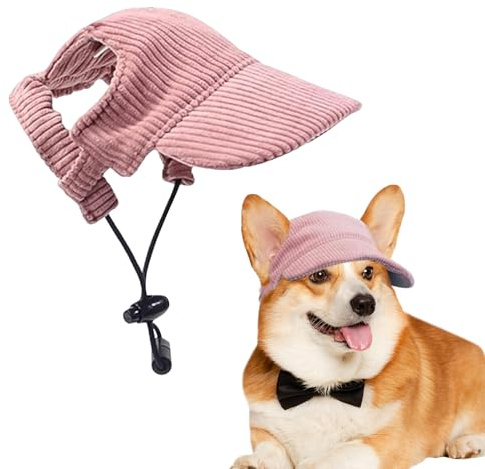 Voarge Casquette de baseball pour chiens, réglable avec ouvertures pour les oreilles, chapeau de voyage d'été, en velours côtelé, respirant, chapeau de soleil pour chiens (rose, L)