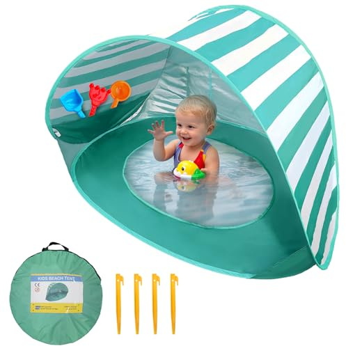 XJD Baby Beach Tent Pop Up Canopy, Automatic Baby Sun Shade Shelter Tent with Baby Pool Portable Lightweight UV Protection Outdoor Beach Tent for Baby Family Picnic Garden (Green)