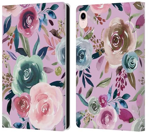 Head Case Designs sous Licence Officielle Ninola Roses Sucrées Floral Lilas Étui Portefeuille en Cuir Compatible avec Apple iPad Mini (2021/2024)