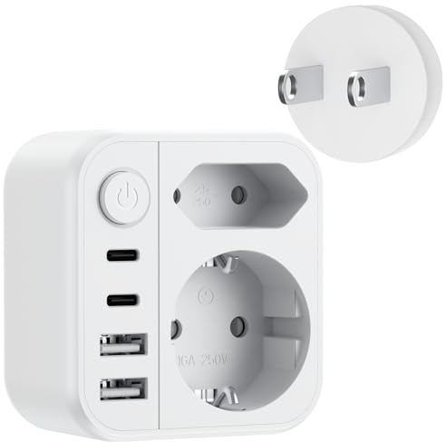 Dalimee Reiseadapter Japan Typ A, 7 in 1 Reiseadapter USA mit 2 AC Schuko (Typ C/E/F), 2*USB-C, 2*USB-A und Netzschalter, Adapter Japan für USA, Kanada, China, Thailand, Mexiko, die Philippinen