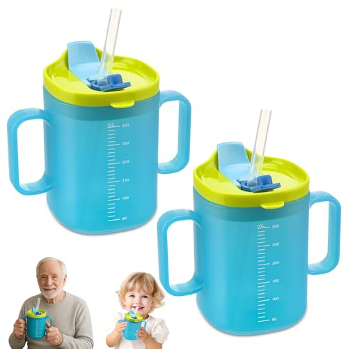 HOVCEH Tasse à Bec Adulte, 3-in-1 Tasses de Dysphagie avec Paille, 2Pcs Gobelet à Boire de pour Handicapés, Gobelet D'alimentation de Convalescence pour Patients Handicapés, Personnes Âgées (Bleu)