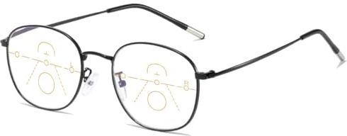 ABETOS Multifokale Lesebrille Gleitsichtbrille Damen Herren Metall Ultraleicht Flexibel Progressive Multifokus Lesebrillen Lesehilfe mit Blaulichtfilter