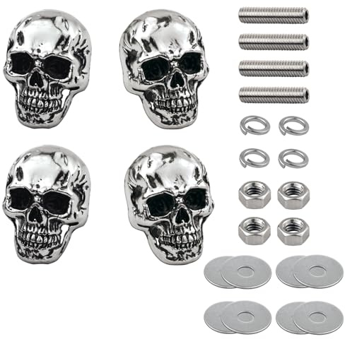 Padaodao Skull Number Plate Screw Kits (4 Pcs), Silver | Reg Holder Screws and Nuts Fit for Car Motorcycle Truck