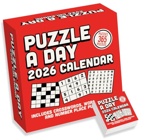 Daily Puzzle Desk Calendar 2026 – Crossword, Sudoku & Word Search | 365 brain-training puzzles including crosswords, Sudoku and word searches. Gift for puzzle enthusiasts.