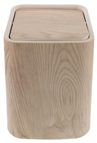 TOYANDONA Basurero con tapa abatible: 8,5 L, imitación madera, con tapa. Papelera estética. Papelera retro para sala de estar, hotel y baño.