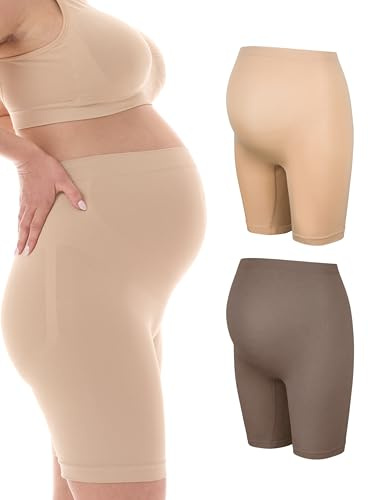 Herzmutter moderskapsshorts - over-mag-underbyxor - graviditetsbyxor med långa ben - sömlöst, sömlöst stöd - over-magshorts-underbyxor - beige-svart - uppsättning 1 & 2-5500