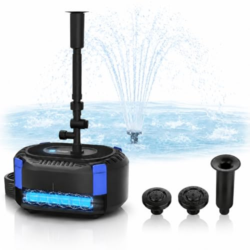 Harune 3000L/H Pond Filter Pump Kit with 8W UV Light,2.5m Max Head | For Small to Medium Garden Ponds,Multi-stage Media and 3 Nozzles