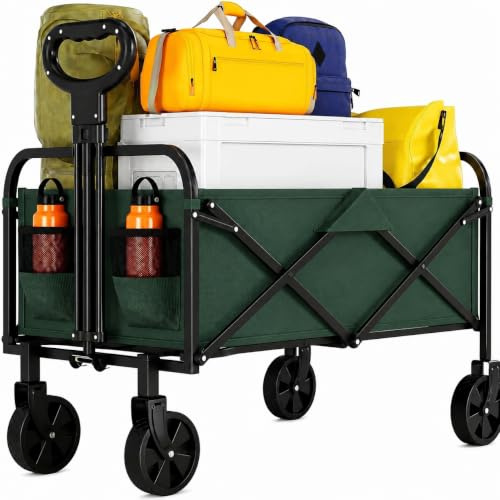 Litake Faltbarer Schwerlast-Gartenwagen 220L/172kg – Klappbarer Outdoor-Trolley mit 5 All-Terrain-Rädern, Seitentaschen, leicht & tragbar – Ideal für Garten, Einkaufen, Camping & Picknick – Grün
