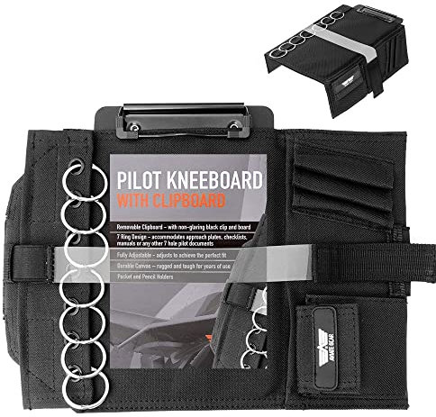 Performore Pilot Kneeboard – Comprend un presse-papier, une sangle de genou et 7 anneaux – Organisez les plaques d'approche, les listes de contrôle et plus encore – Genouillère aéronautique sûre et