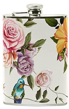 Jeansame Personalized Hip Flasks Mini Flask Stainless Steel 8oz for Women Men Vintage Floral Flowers Roses Country Garden