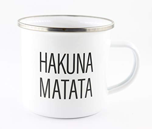 PICSONPAPER Tazza smaltata con scritta Hakuna Matata, regalo in acciaio inox, tazza da campeggio, tazza da caffè