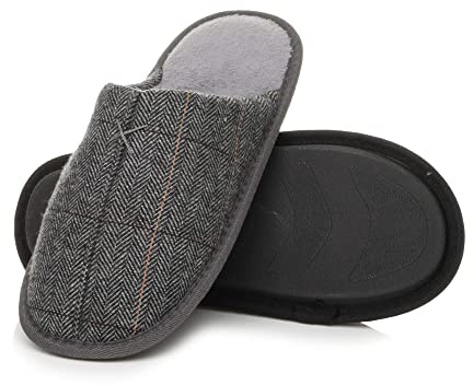 Ajvani Mens Flat Winter Fur Lined Memory Foam Mules Slippers House Shoes Size Check UK
