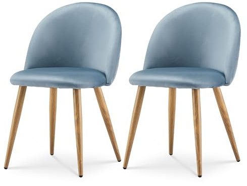 TUKAILAI Esszimmerstuhl 2er Set Samt, Küchenstuhl Schalenstuhl mit Rückenlehne Gepolsterter Sitz Metallbeine mit Holz-Effekt, Armlehnstuhl Polsterstuhl Wohnzimmerstuhl für Küche Esszimmer, Hellblau