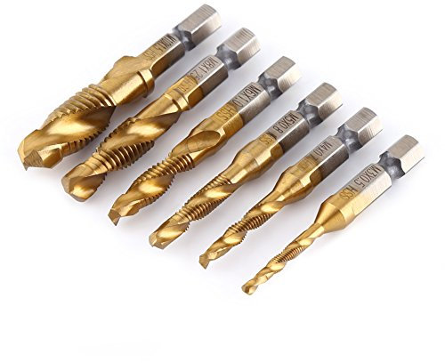 6 Pcs Brocas para Metal, Machos de Roscar, Brocas Helicoidales Brocas para Rosca Macho de Roscar grifo1/4Vástago HSS Tornillo para Accesorios de Herramientas Eléctricas