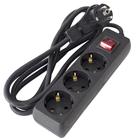 as - Schwabe 3-fach Steckdosenleiste schwarz mit Flachstecker -2 m Kabel - Schalter & Kontrollleuchte - Mehrfachsteckdose Flacher Stecker - Steckdosen 45° gedreht - erhöhter Berührungsschutz, 11392