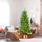 GOPLUS Sapin de Noël Artificiel Lumineux Mince, Branches en PVC Ignifuge, LED Lumière Blanche Chaude, Base en Fer, Forme de Crayon, Arbre de Noël Auto-Ouvert pour Noël, Vert (150cm)