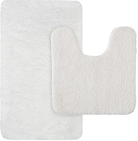 MIULEE Badematte Duschvorleger Badvorleger Flur 2er Set rutschfest Matte Teppiche Badteppich Badezimmerteppich Waschbar Saugfähig für Bad Wohnzimmer 50x80 cm und 50x50 cm mit Ausschnitt Weiß
