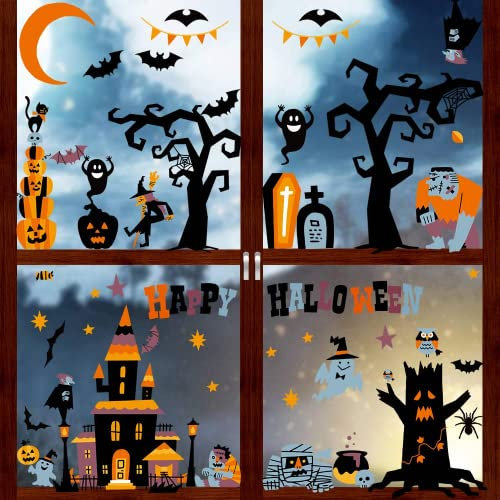 DERAYEE Halloween Aufkleber, Halloween Fensterbilder Sticker Fensterdeko Halloween Deko für Heimdekoration Schuldekoration Halloween Party Nordic elderly 10 Blätter…