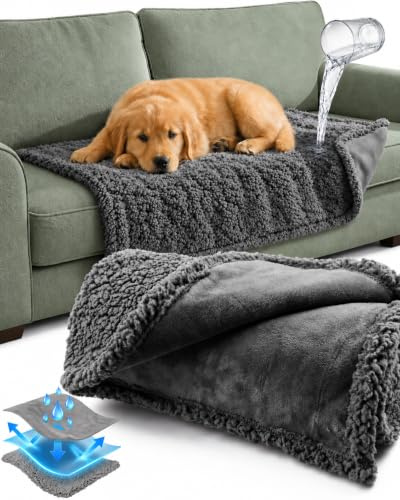 Washable Waterproof Dog Blanket - Soft for Pets, Dry Sofa & Beds, 70x100 cm | No Soak-Through Protection for Pet Accidents – Reversible Sherpa & Fleece Comfort for Sofas, Beds and Car Seats, Grey