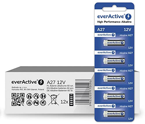 EverActive 60 x batterie alcaline A27,12 V 25 mAh 27 mAh EL-812 MN27 G27A LR27A – 12 blister