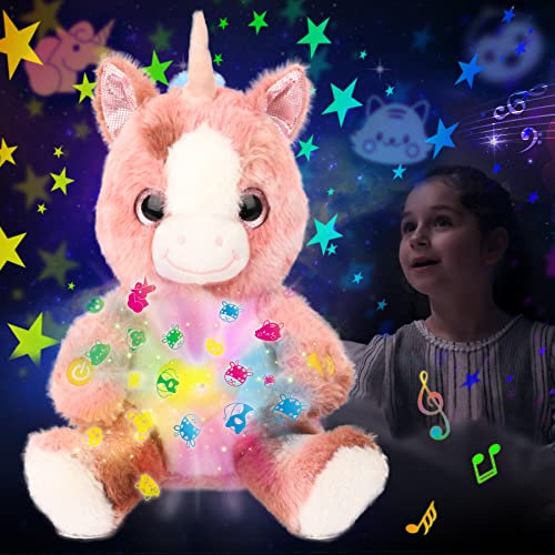 Cuteoy Plüsch Einhorn Stern Projektor Musikalisch Einstellbar Singend Nachtlicht Gefüllte Tiere Leuchtende Kawaii Plüschtiere Spielzeug Geschenke für Kinder