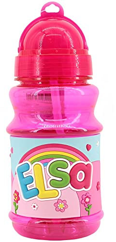 Botella Agua con nombre Elsa para niños, 100% a prueba de fugas, sin BPA, 350 ml, para guardería, colegio, viajes y deporte Regalo de Niños 5-10 años para Colegio Cumpleaños(350ML))